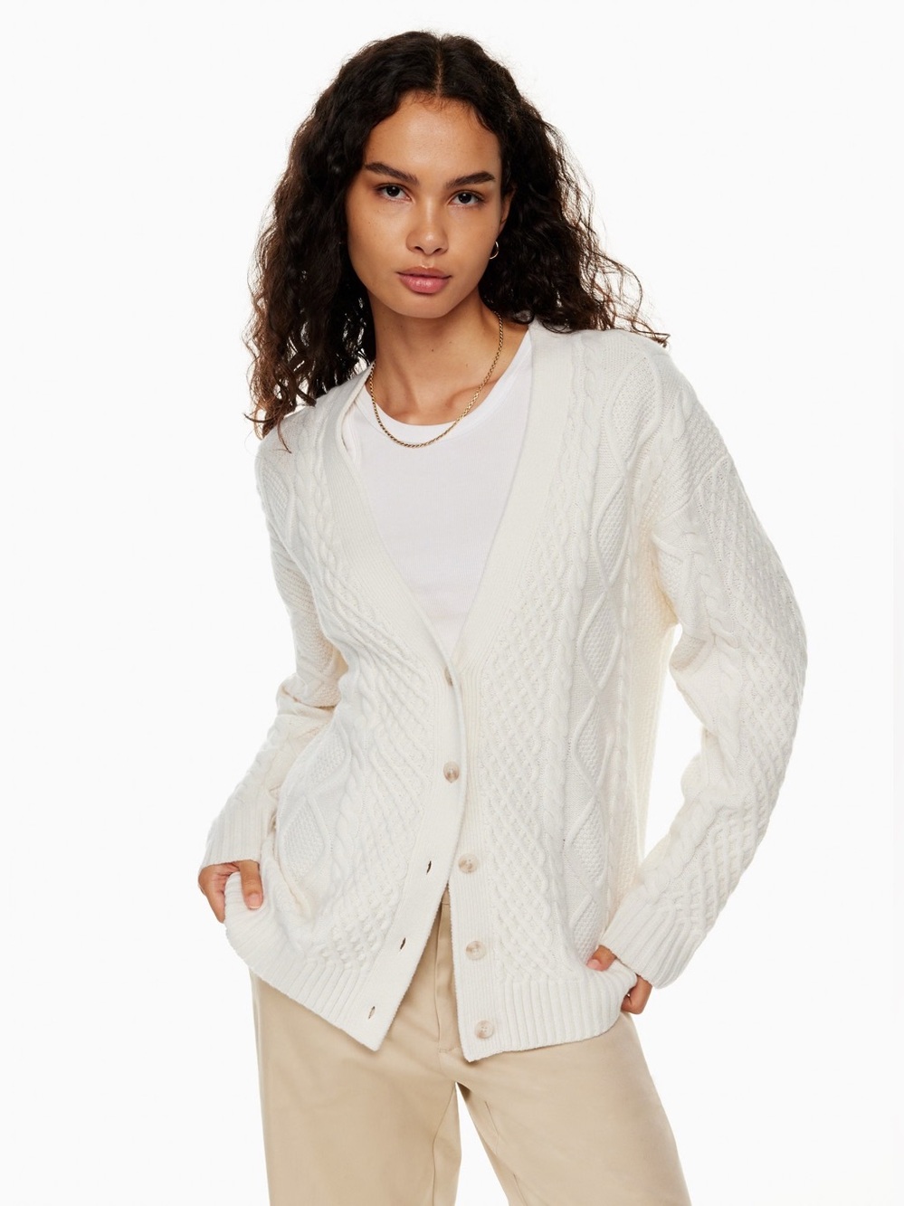 Sunday Best Aritzia Lamora Cable Knit Wool Cardigan in Whisper White Size 2XS - Picture 12 of 14